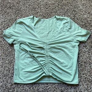 SHEIN Light Green Ruched V-Neck Crop Top